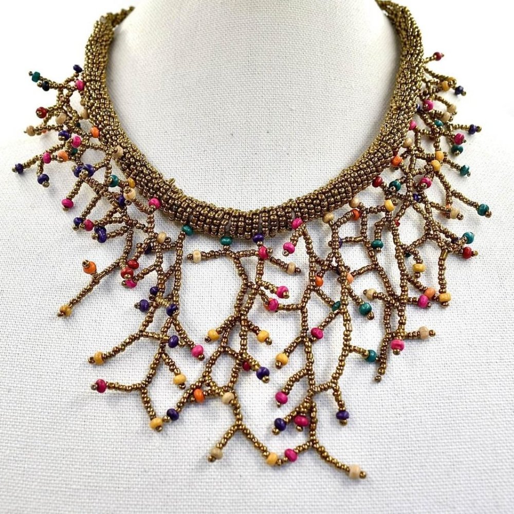 New Boho Artisan Made Beaded Necklace